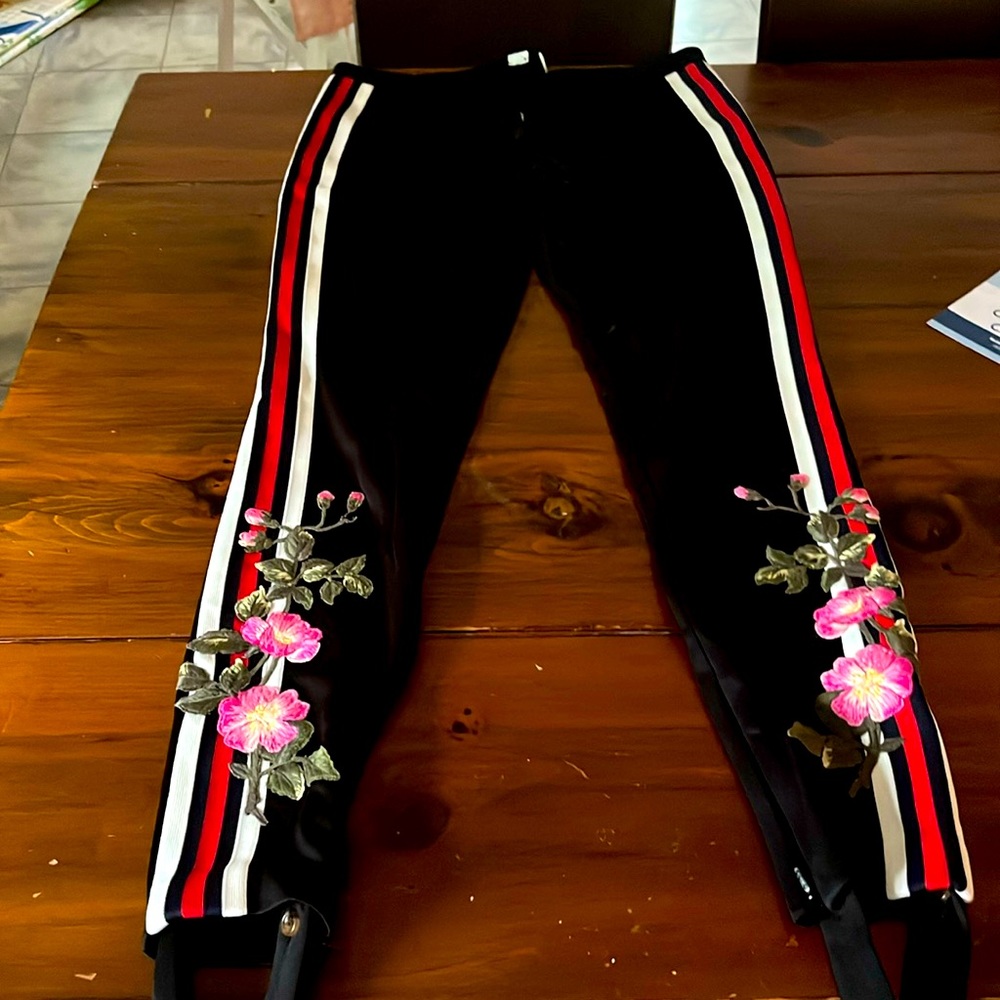 Gucci Black Leggings with Red and White Stripes